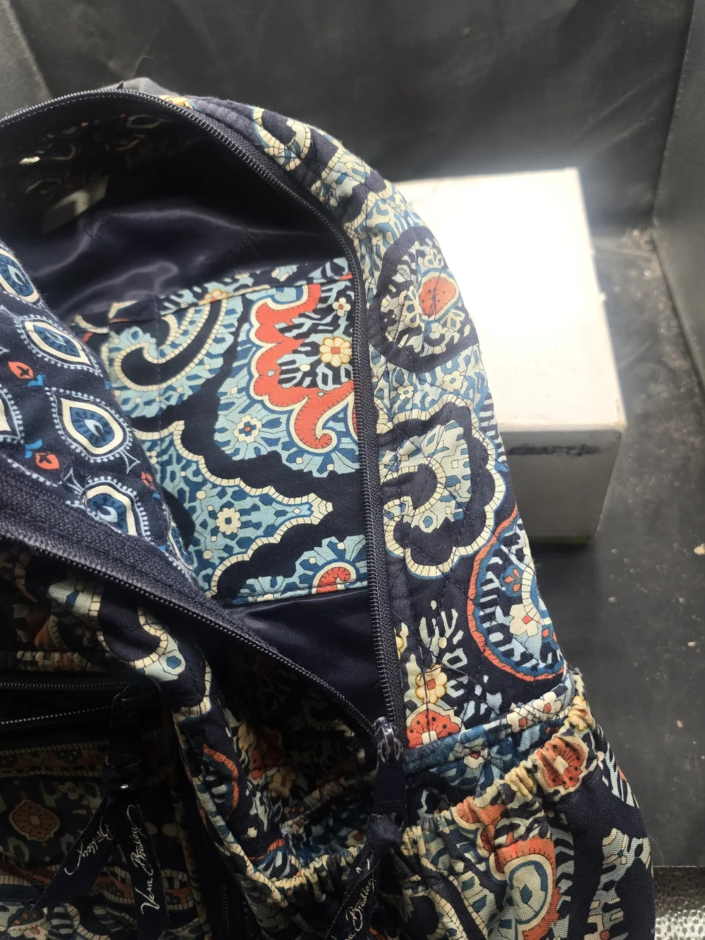 Vera Bradley Quilted Paisley Navy and Coral Backpack
